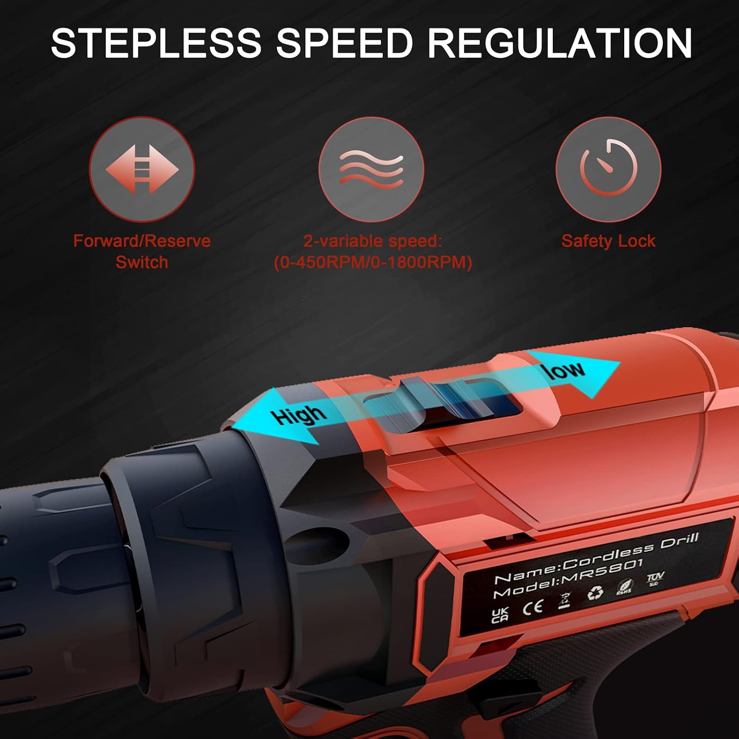 Cordless Drill 12v, 34pcs Drill Driver Set with 2 Batteries, Drill Set with 2 Variable Speed 3/8'' Keyless Chuck for Drilling Wood, Ceramics