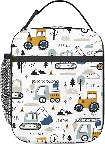 Miniatura 2 de Bolsa de almuerzo para niños pequeños, con diseño de camión de construcción, tractor, con aislamiento blanco, para niños de 3 a 8 años, a prueba de