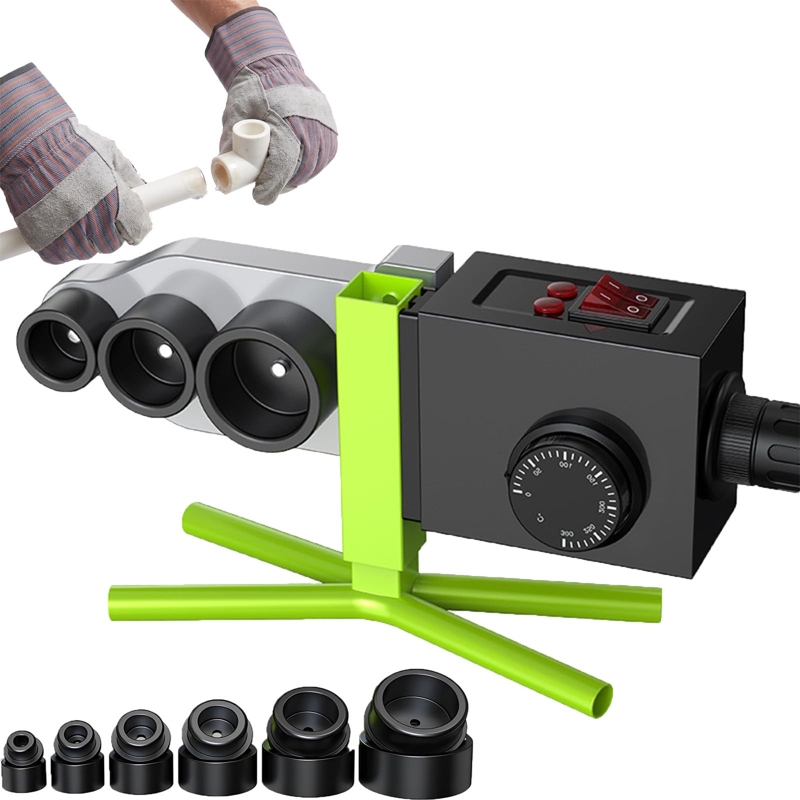 Socket Welder for Plastic Pipes Unterstützt 3 Matrizenköpfe Gleichzeitig 20 bis 63 mm, Konstanttemperatur-Schmelzgerät für Notfall-Leckreparaturen und Badezimmer-Rohrinstallationen