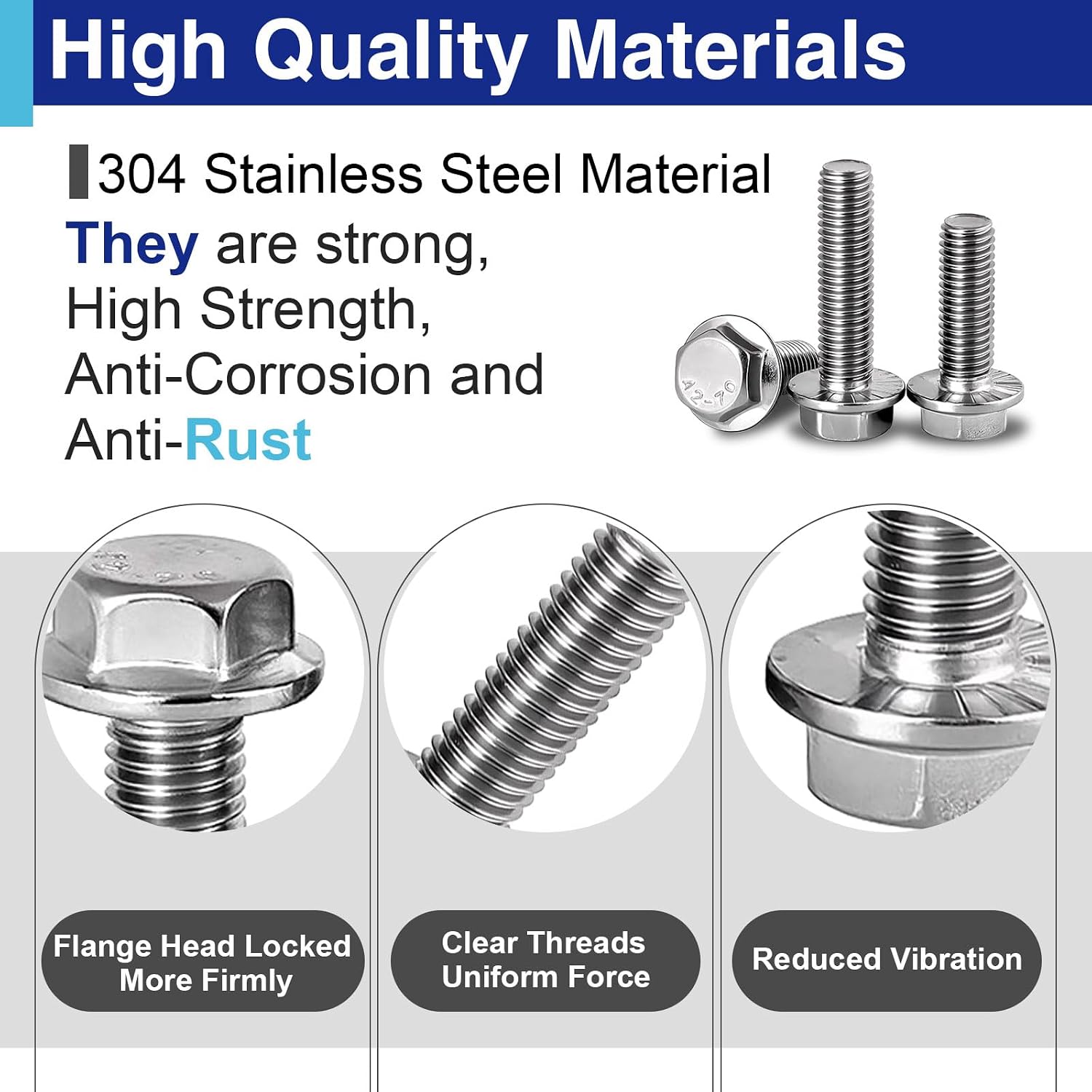 15PCS M6-1.0 x 16mm Serrated Flange Bolts, 304 Stainless Steel