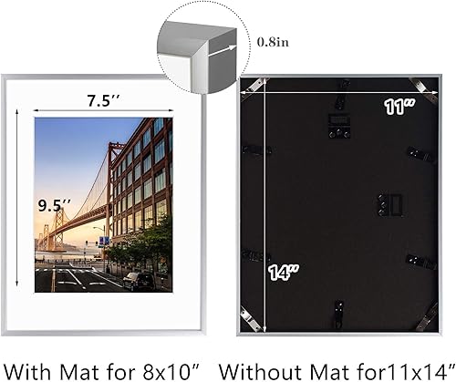 Vista 270 de Frametory - Marco de aluminio de 11 x 14 para fotos de 8 x 10 (en pulgadas), con paspartú marfil, de pared, con gancho de sierra, pestañas Bronce