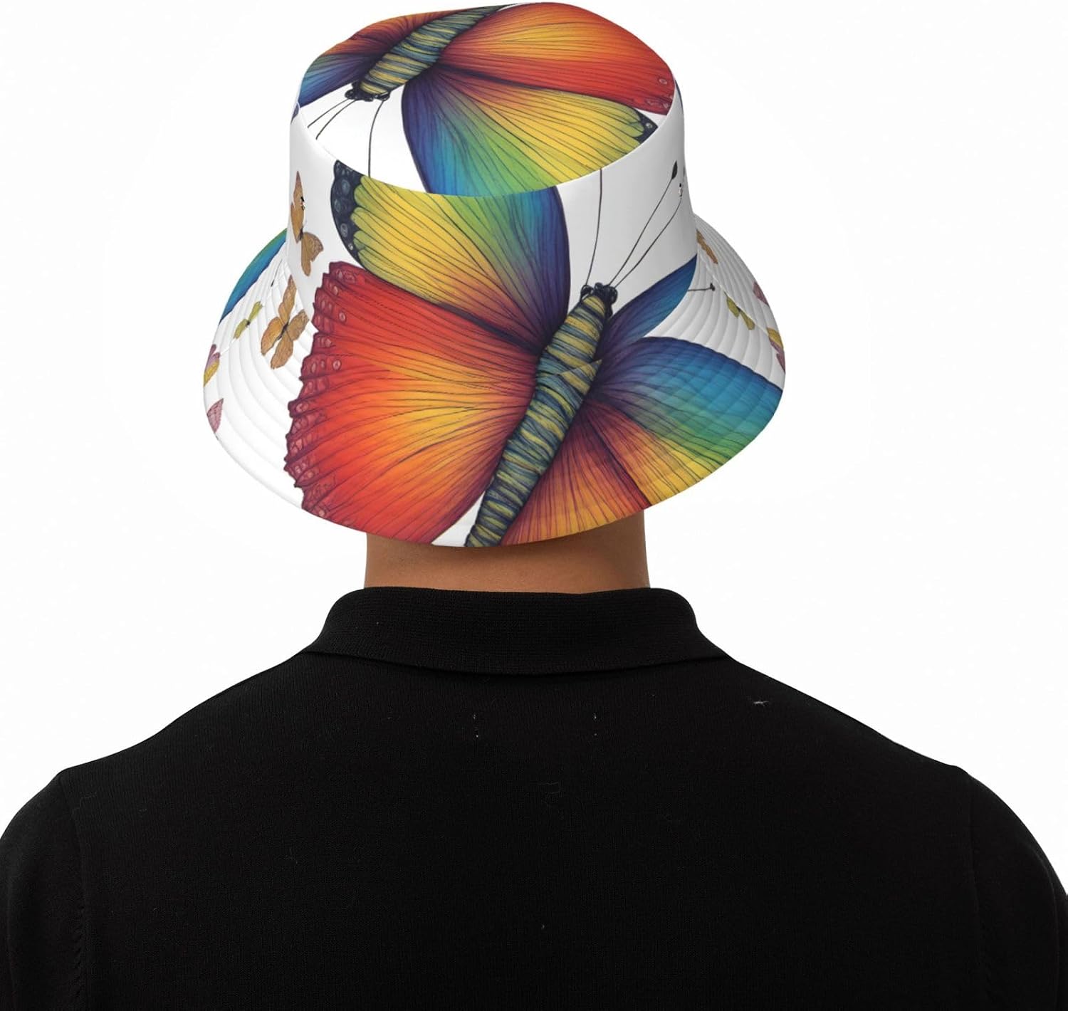 Rainbow Butterfly Print Sun Hat Outdoor Fisherman Cap Summer Bucket Hat Beach for Men Women