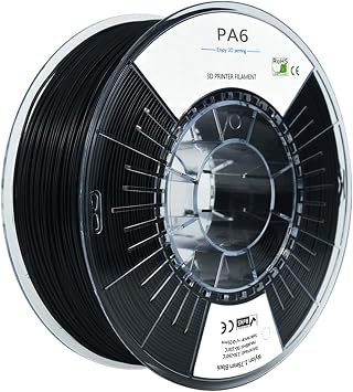 PA6 Nylon Filament 1.75mm, 3D Printer Filament, Black Nylon Filament 1kg Spool, High Toughness, Wear Resistance and Temperature Resistance Nylon 6, Black