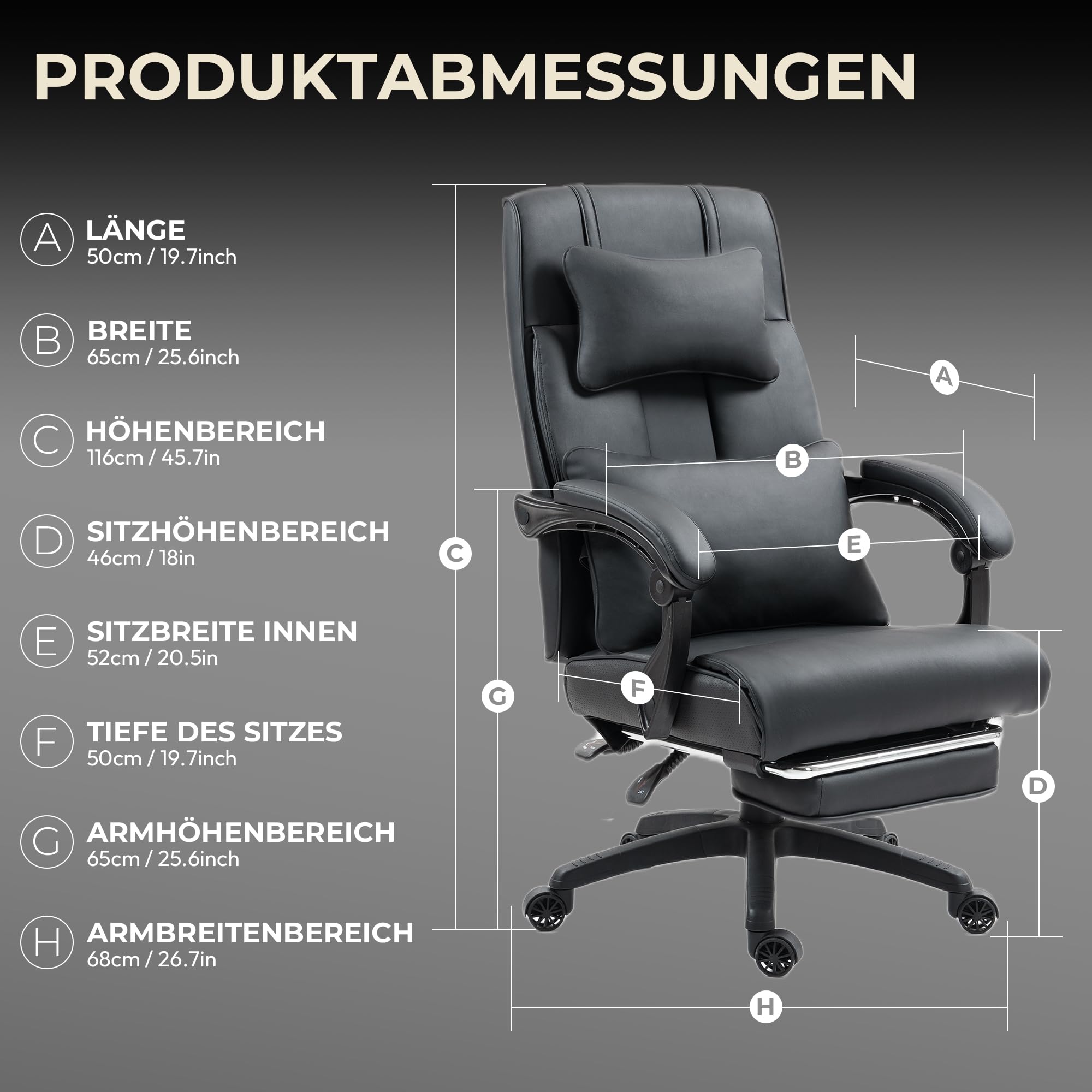 Dowinx Sedia direzionale ergonomica con poggiapiedi, vertebre lombare e poggiatesta regolabili, sedia da ufficio, sedia girevole per computer con schienale alto, 150 kg (nero)