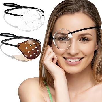 2Pcs Eye Shield After Cataract Surgery-1 Breathable Plastic Eye Patch & 1 Dark Clear Cover-for Sleeping After Post Surgery,Block Out Some Sunlight,Less Sensitivity,with Adjustable Strap Right Eye