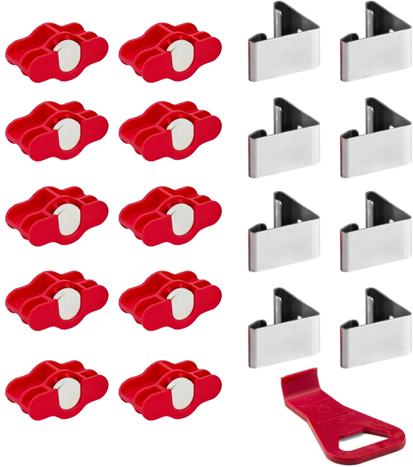 Kit 10 Ganci Magnetici e 8 Ganci Piedino per Zoccolo da Cucina - Compatibile con i piedini da 34 mm di Diametro e regolo con diametro 80 mm - Leva per Sgancio Zoccolo inclusa