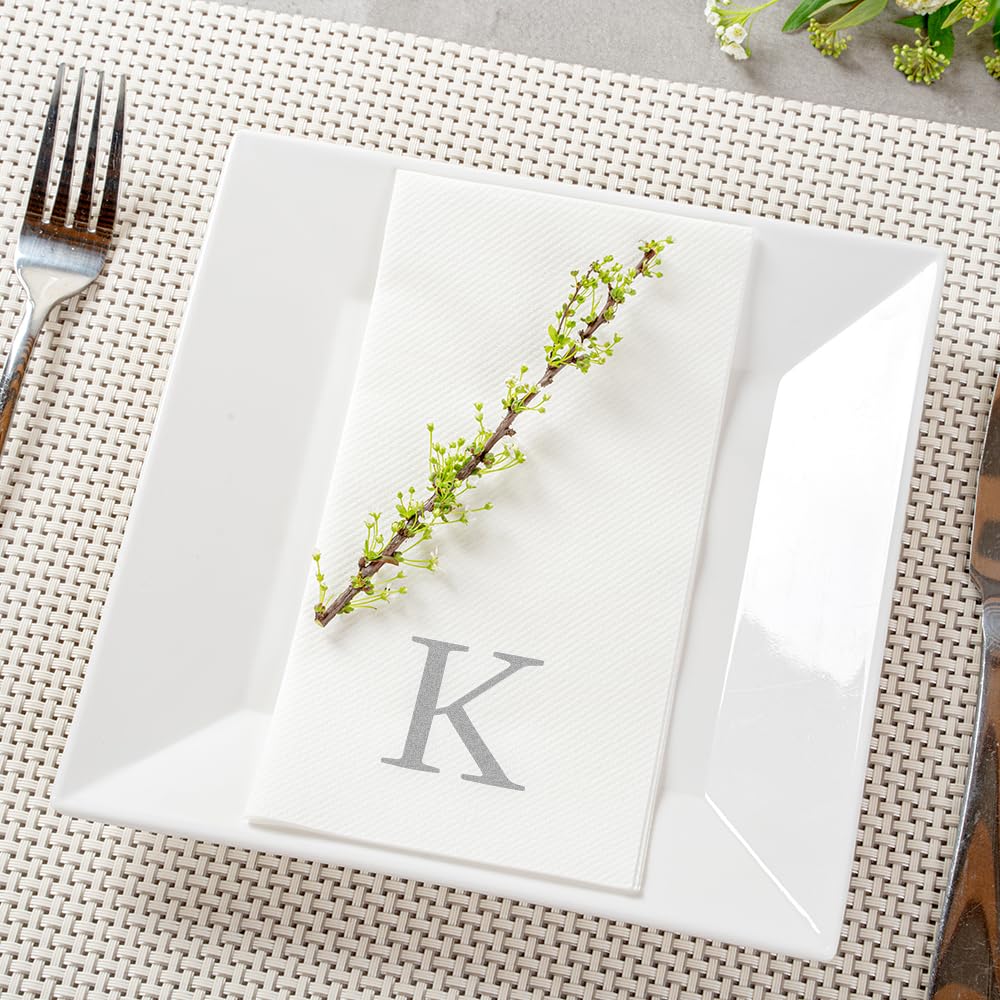 Luxenap - Servilleta rectangular de papel blanco con letra K, letra K, fuente Air Laid, Sans Serif, 15 3/4 x 8 pulgadas, caja de 50 unidades