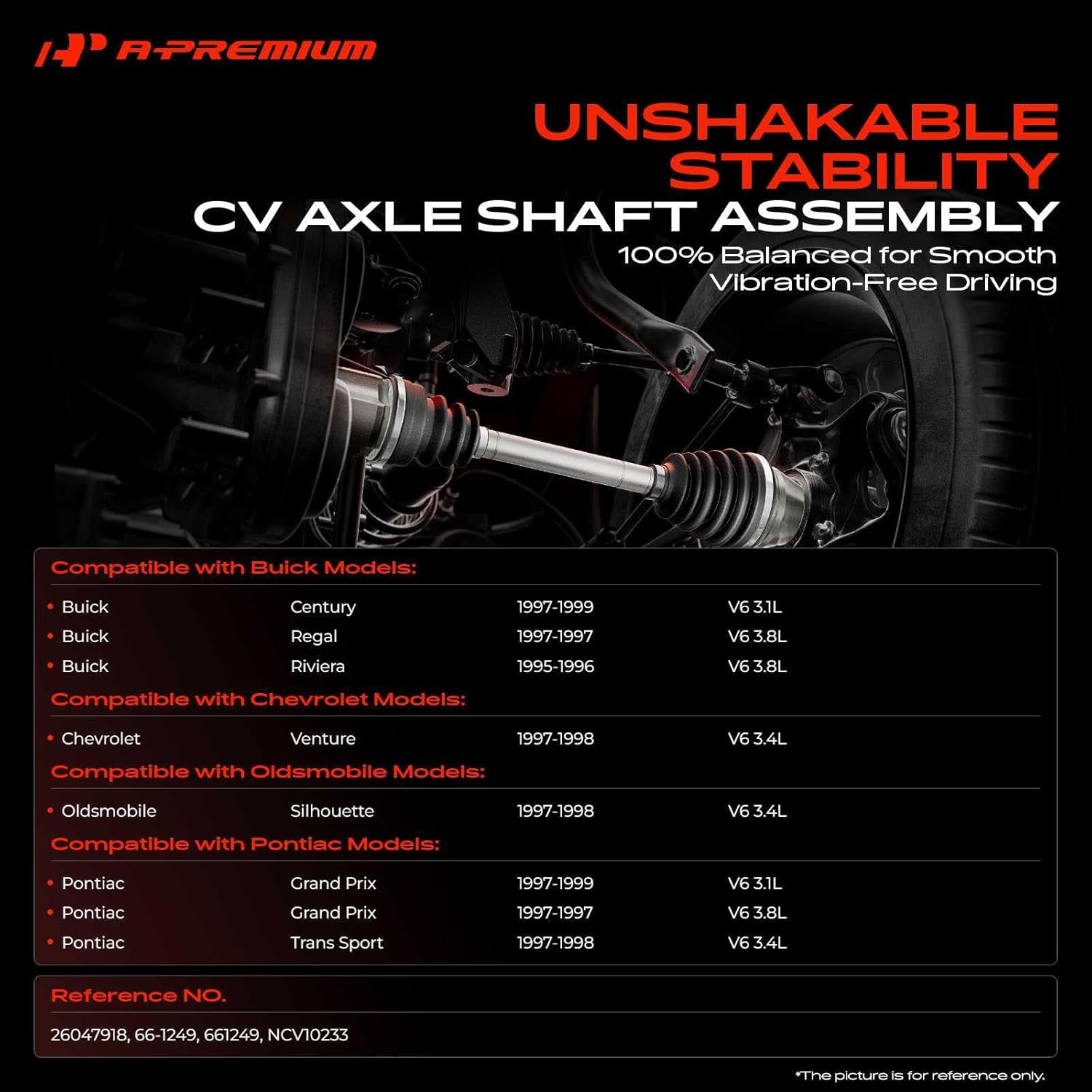 A-Premium CV Axle Shaft Assembly Compatible with Buick Century, Regal, Riviera & Chevrolet Venture & Pontiac Grand Prix, Trans Sport, 3.1L 3.4L 3.8L, Front Left Driver Side, Replace# 26047918