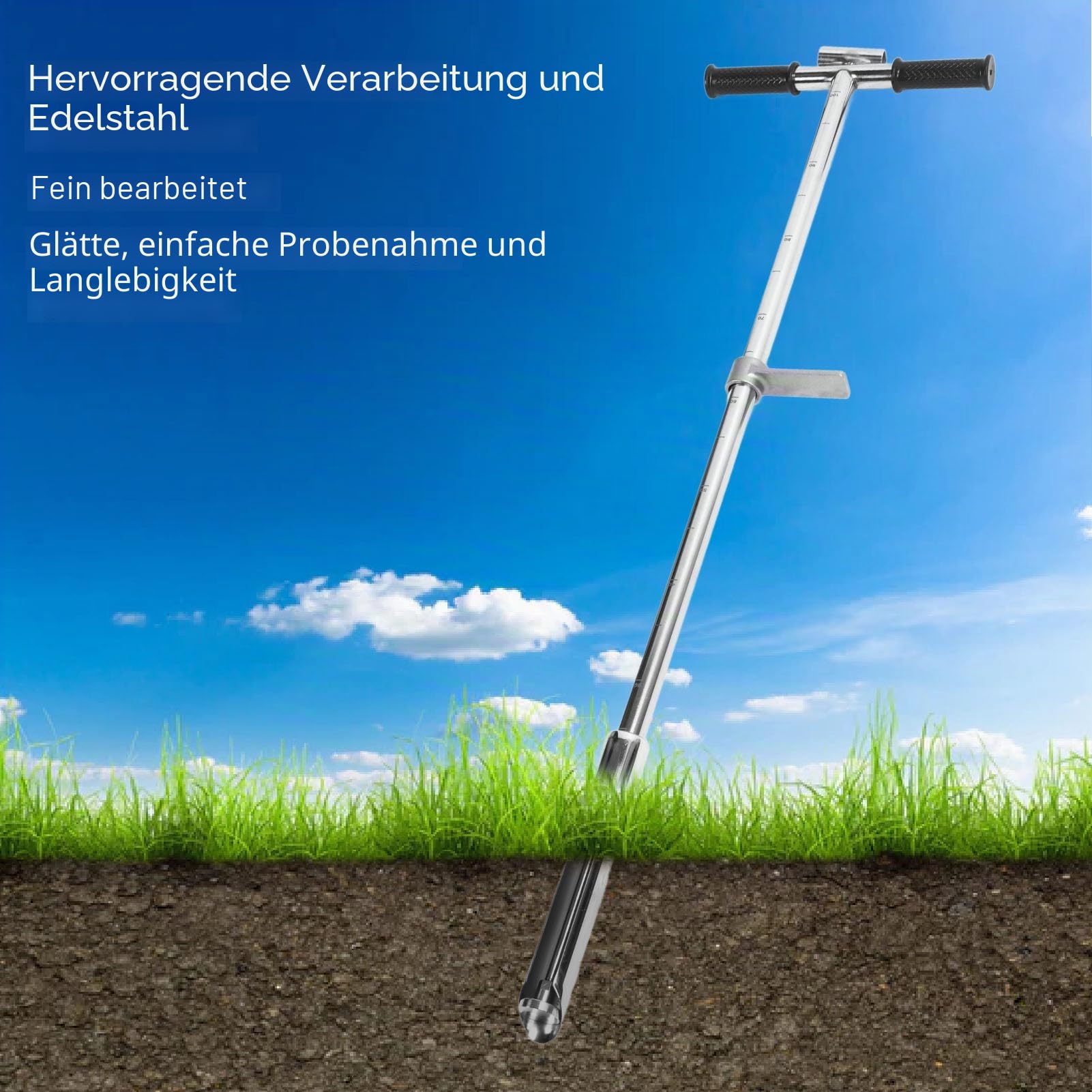 Bodenprobe Sonde, 1 Meter Bodenprobenentnahme 38 mm Test Probe Bodenprobe Edelstahl Werkzeug mit Fußpedal, Bodenprobe Werkzeug für Rasen, Garten und Farm