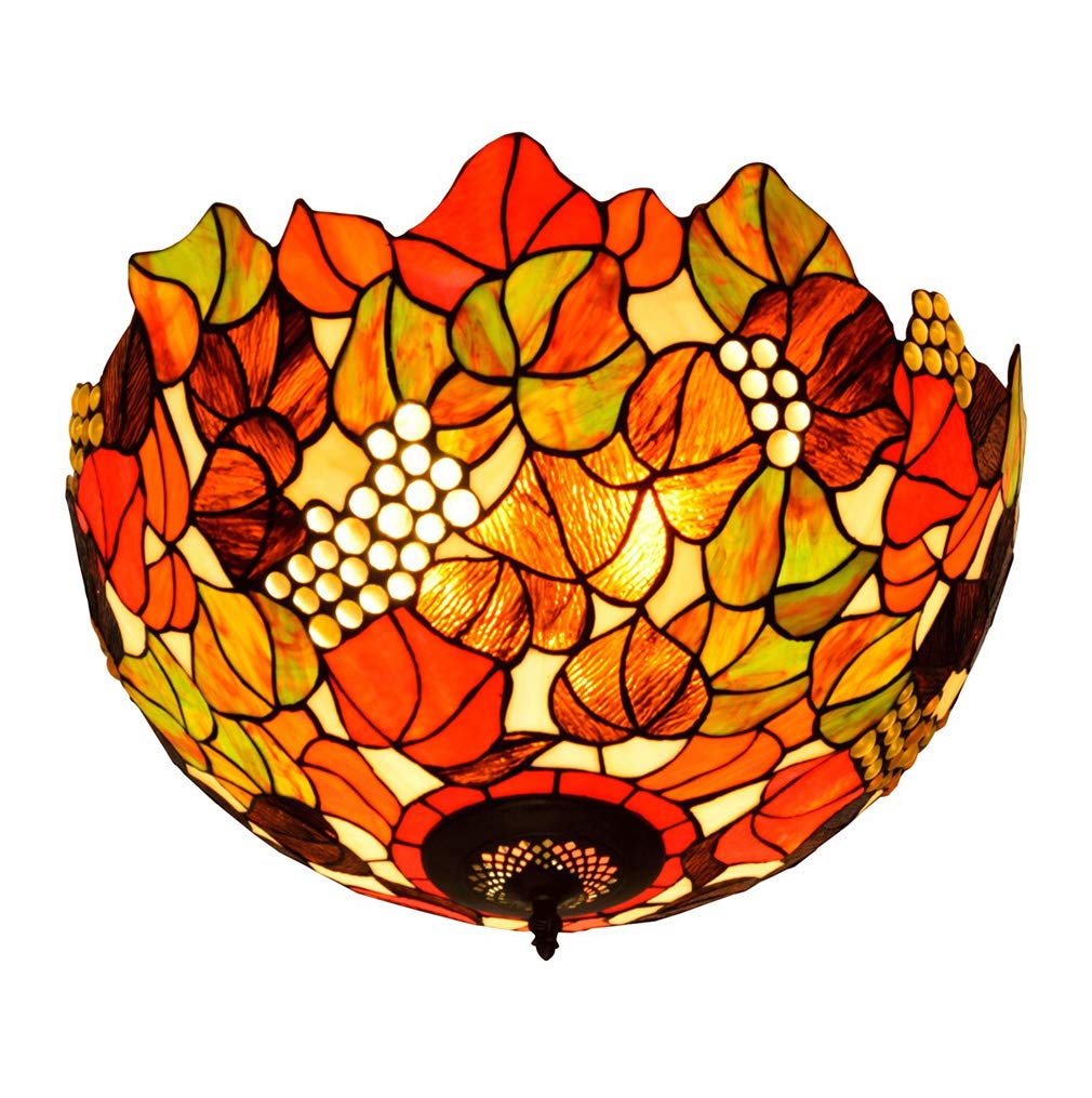 YNIYUJKL Tiffany-Style Semi-Ceiling Light 20-Inch Vintage Grapes Ceiling Lamp Stained Glass Ceiling Lamps For Living Room Bedroom Corridor Ceiling Light