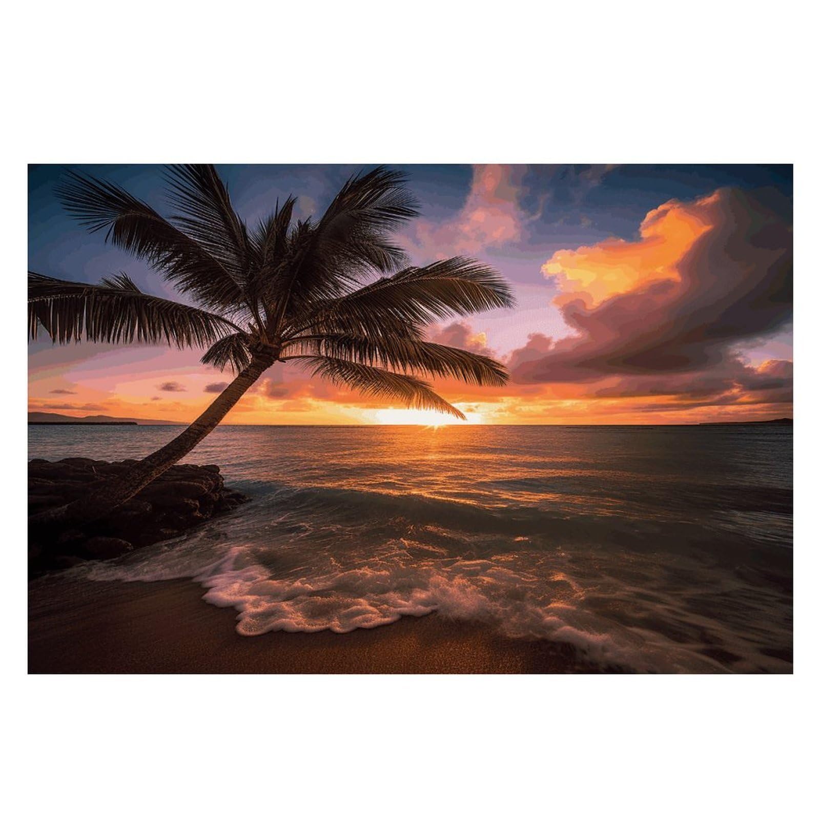 Palm Tree Sunset Beach Placemats Non-Slip Heat Resistant Table Mats Flax Washable Cloth Place Mats Easy to Clean Premium Placemat for Kitchen Dining Table Decor Party Outdoor
