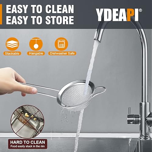 Miniatura 7 de Colador pequeño de malla fina de 2.7 pulgadas, mini tamiz de metal con mango resistente, colador de acero inoxidable para té, jugo, café, polvo