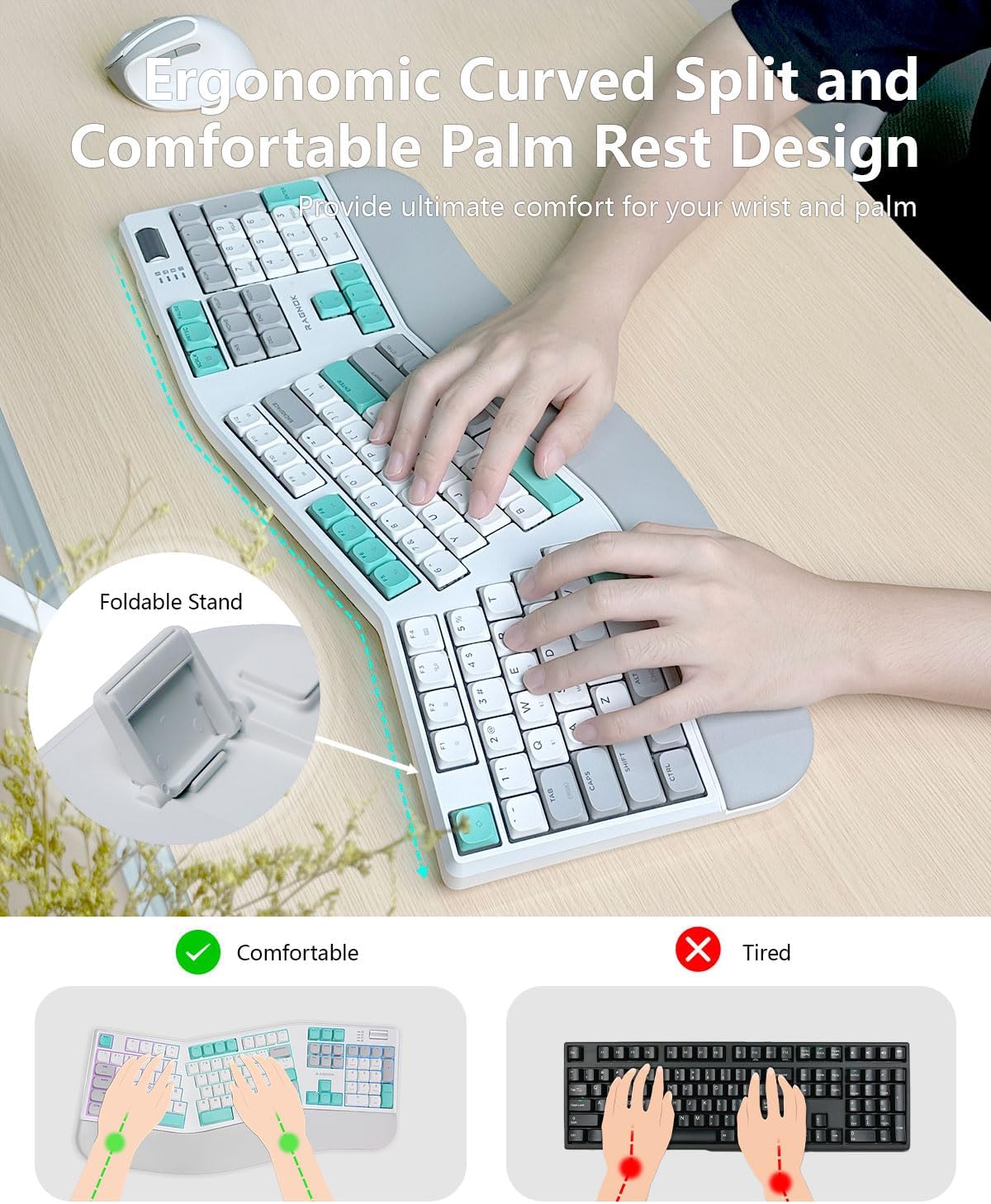 Ergonomic Mechanical Keyboard Split Keyboard Wireless with RGB Backlight, Wrist Rest, Rechargeable, 3-Pin Hot Swappable, Control Knob, 2.4 GHz/Bluetooth/USB-C Wired for Win Mac PC 3 71UTi4jh4mL. AC SL1500