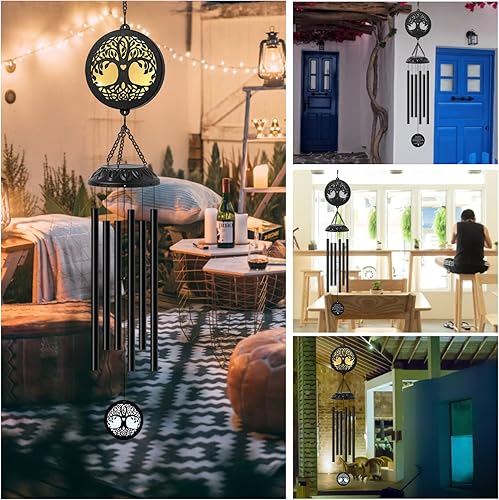 Miniatura 6 de Campanillas de viento solares del árbol de la vida, regalo conmemorativo para mamá, campanillas de viento para exteriores, campanillas de viento de