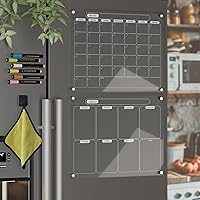 Vista 1 de Calendario magnético acrílico para nevera, juego de 2 calendarios transparentes de borrado en seco reutilizables, tableros de planificación blancos
