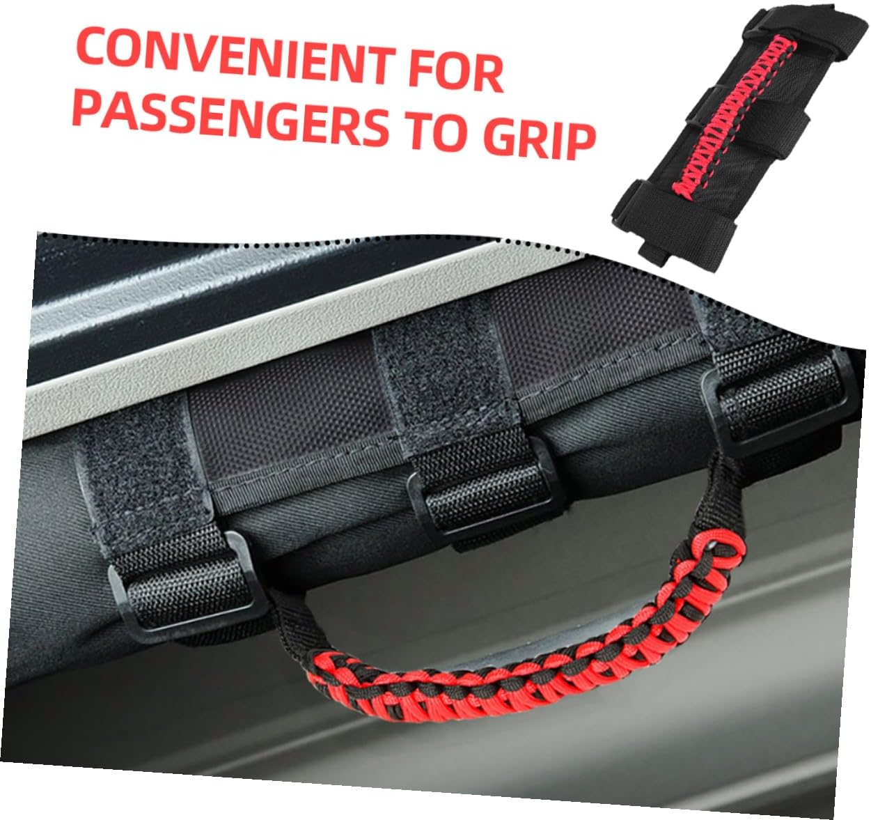 4pcs Paracord Grab Handles Vehicle Car Roof Assist Handles Compatible with Off-Road SUV Models Black with Red Rope