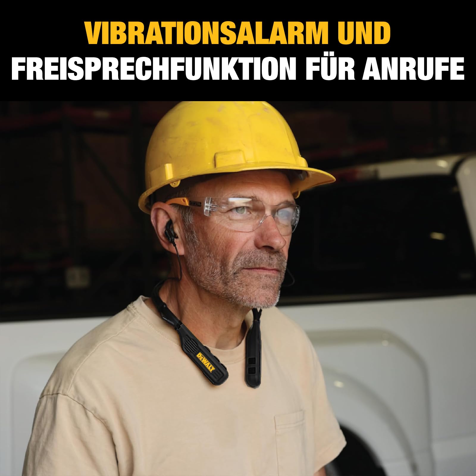DEWALT Heavy Duty Black Edition 2-in-1 Bluetooth Nackenbügel-Kopfhörer mit Lautsprecher, kabelloses Headset für Baustelle, 60+ Std. Laufzeit, IP56, Freisprechen, inkl. Tragetasche