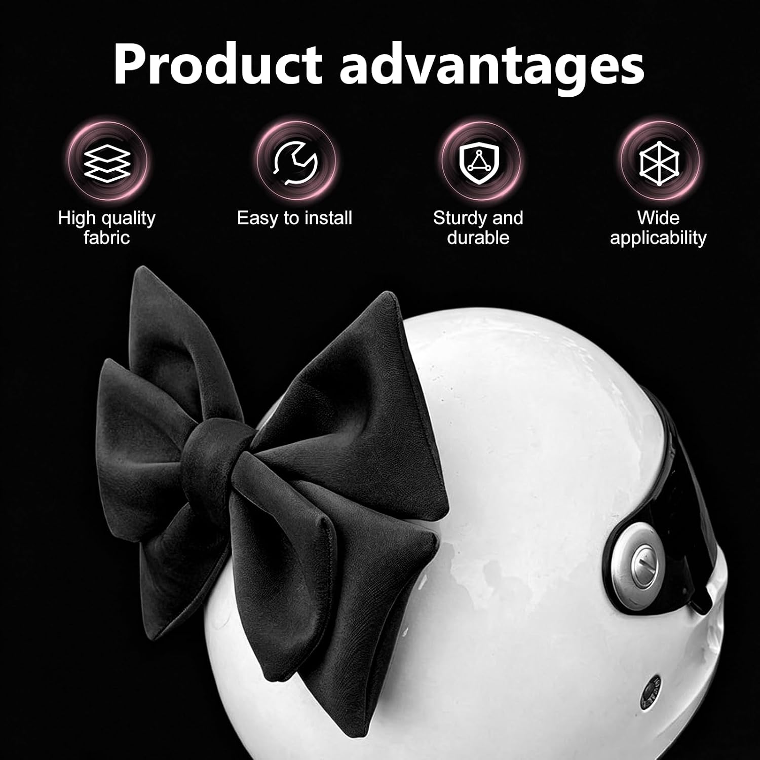 Bow Helmet Accessory, Cute Fabric Bow Decoration for Helmet, Removable Design, Universal for Motorcycle, Bike & Ski Helmets (Black) image 3