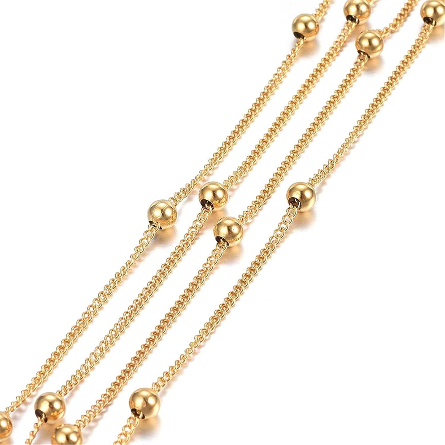 Craftdady 32 Feet Stainless Steel Beaded Ball Chain Golden Satellite Chain Twisted Curb Link Cable Cross Chain Soldered with Spool for Pendant Necklace Bracelet Earring Craft Making