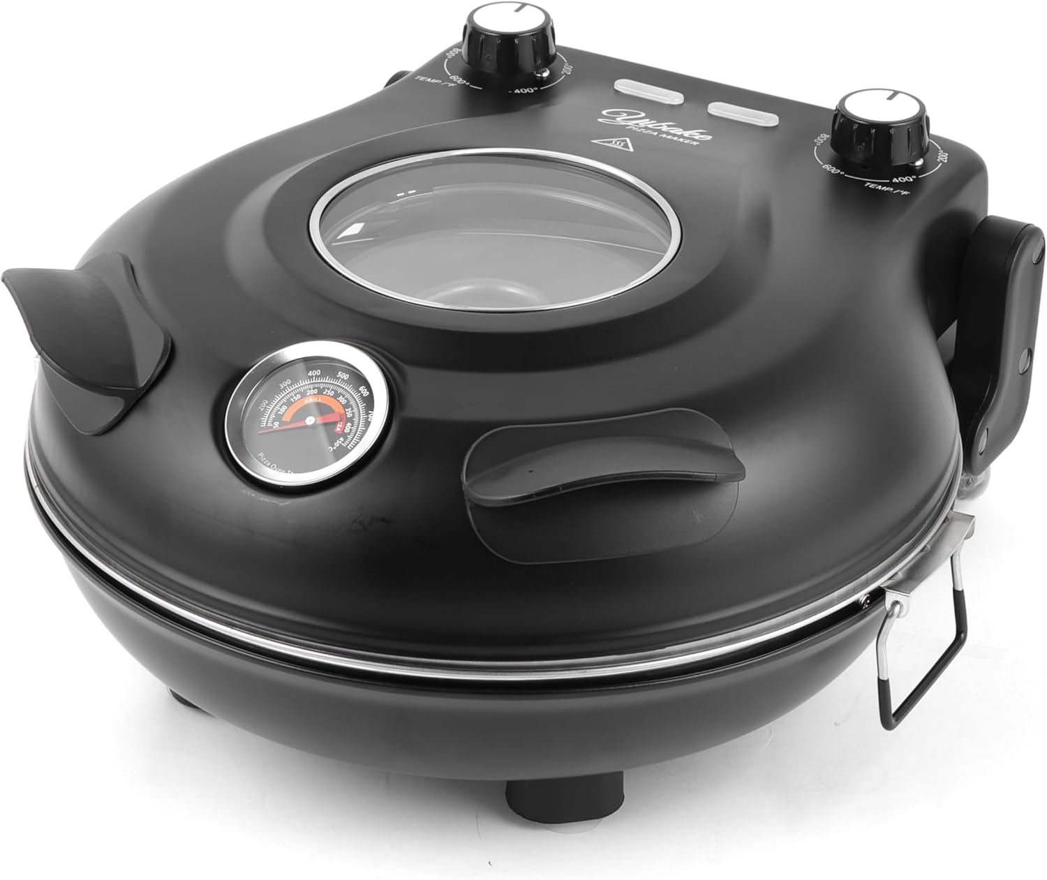 Electric-Pizza-Oven, 12'' Indoor-Electric-Pizza-Maker, 1200W Countertop Pizza Maker Machine with Dual Temp Control, Crispy Crust Pizzas in Minutes, Black