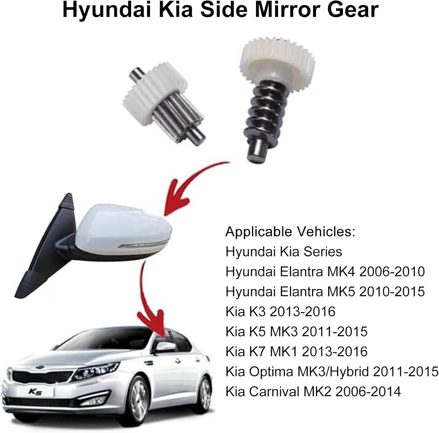 for Hyundai Elantra Kia K3 K5 K7 Optima Carnival, Side View Mirror Folding Motor Gear Set Left and Right Rearview Mirror Repair Original Gear Kit