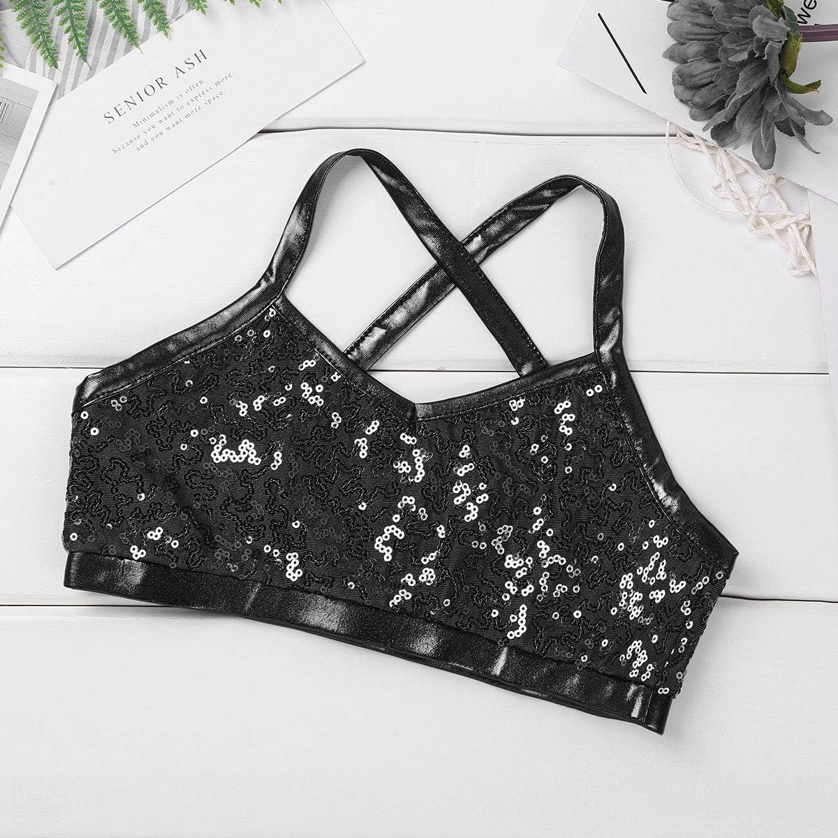 FEESHOW Kids Girls 2 Piece Active Dance Sports Bra Crop Tank Top with Shorts Bottoms Gymnastic Leotard Outfit Set