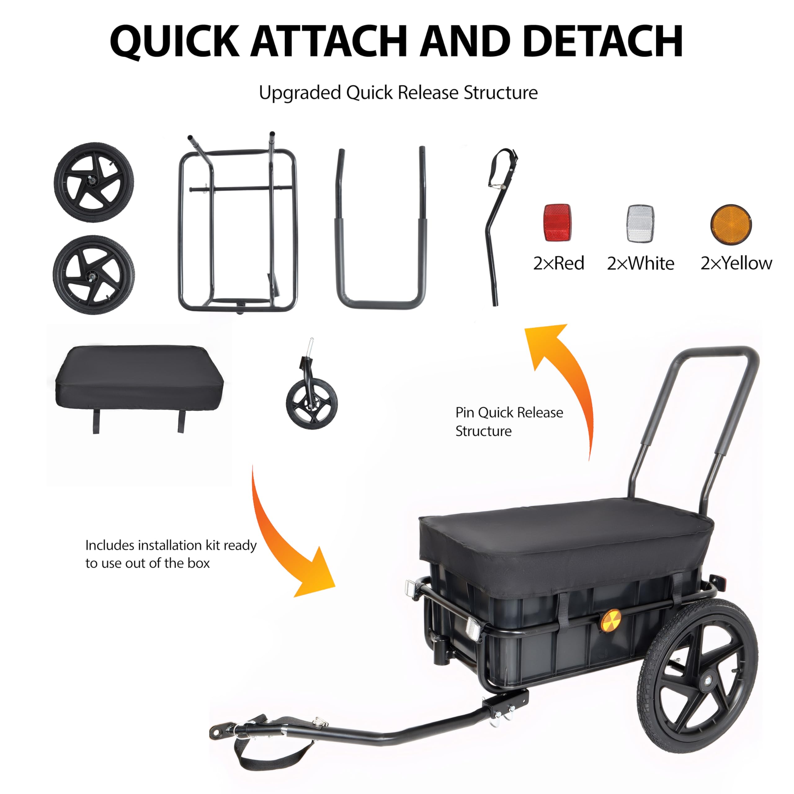 Remolque de carga para bicicleta, remolque de bicicleta, capacidad de carga de 88/110 libras, carrito de bicicleta resistente, almacenamiento compacto plegable para camping, comestibles, artículos