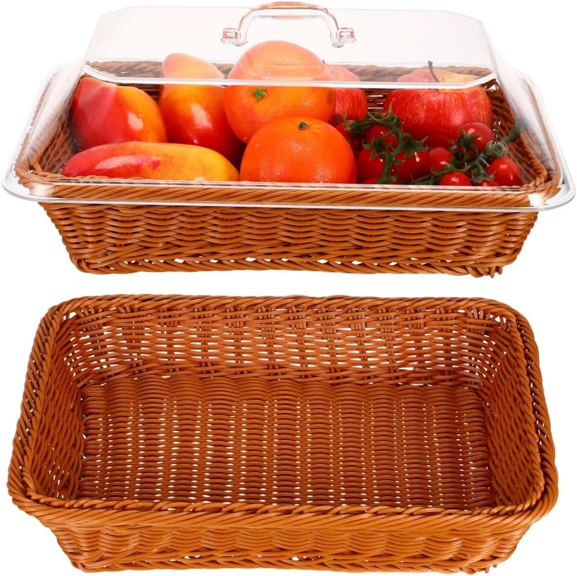 Zerodeko Woven Small Rattan Bread Basket with Lid 35x25x15cm Decorative Simulated Rattan Serving Basket for Kitchen Table Picnic and Restaurant Use
