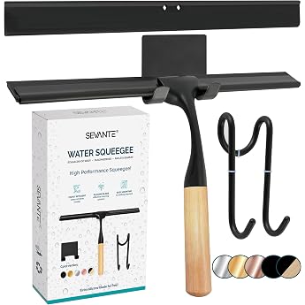 Shower Squeegee 24.5 cm - Wooden Window Squeegee - Bathroom Accessories - Squeegee Shower with Holder - Flitsche for Shower Glass and Mirror - Shower Cubicle Squeegee - Black