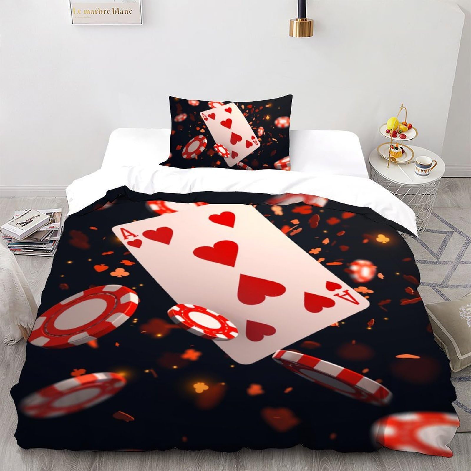Housse de couette 3D cartes rouges anti-glissement 135x200cm pour lit simple enfant
