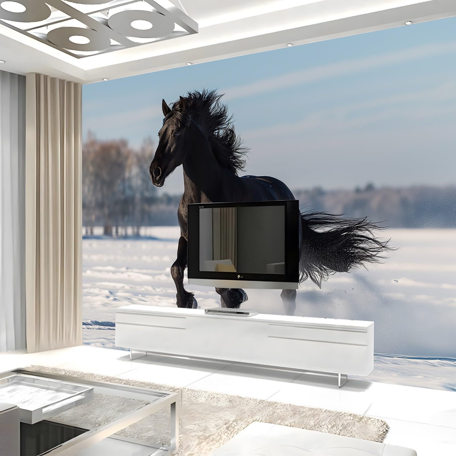 Papier Peint Intissé Photo Mural Cheval noir - Décoration Murale Toison pour Salon, Chambre à Coucher, Salle - Tableaux Tapisserie Photo - 250 x 175 cm