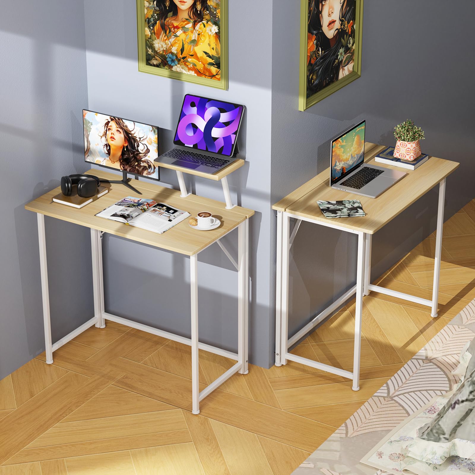 Table de Bureau Pliante, Bureau Pliant pour Petits Espaces Table d'Ordinateur Portables avec Support écran Bureau d'Ordinateur Pliable Informatique Pliable pour Travailler 80 x 45 x 75 cm