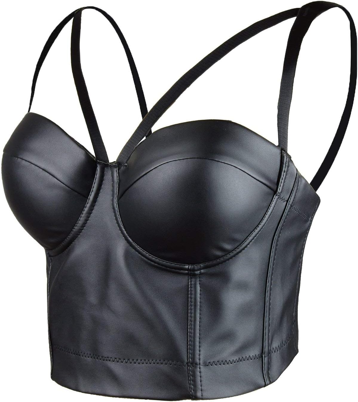 ELLACCI PU Leather Sexy Cut Cross Bustier Crop Top Gothic Women's Corset Top Bra X-Small Black
