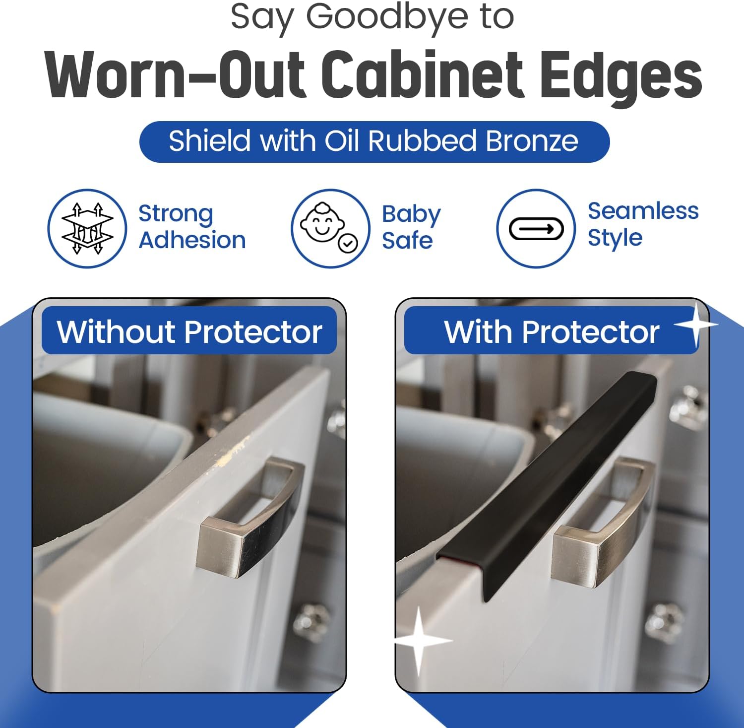 Stainless Steel Drawer Cap Protects Cabinet Edges from Damage. Slip-on Design with 3M Adhesive for a Secure fit. Fits 3/4" Thick or Less Doors and Drawers (Oil Rubbed Bronze, 17 Inch)