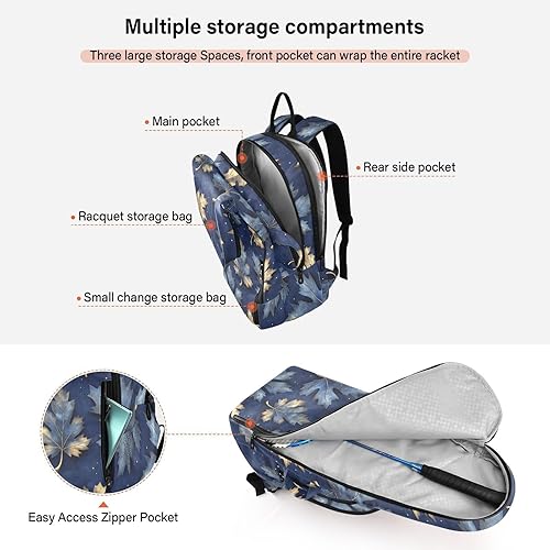 Miniatura 5 de Tennis Badminton Backpack Cute Sturdy Blue Gold Retro Luxury Maple Leaf 3 Rackets Badminton Racket Bag for Women Men bolso para raqueta de