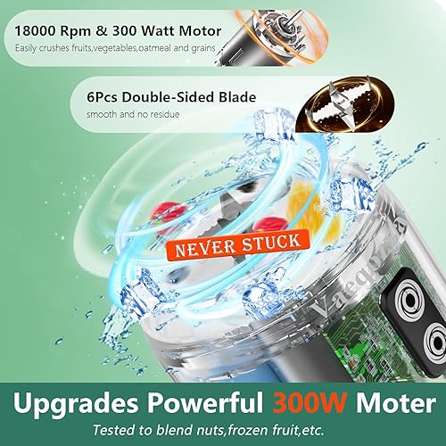 Miniatura 2 de Vaeqozva Licuadora portátil de 23.7 fl oz, licuadora personal recargable por USB para batidos y batidos, blanco, 3.858 x 3.858 x 12.835 in