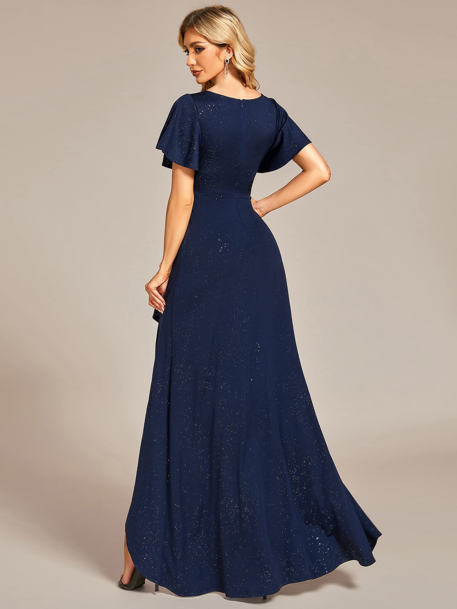 Vestido De Fiesta Elegante De Corte A para Mujer Manga Corta Cuello En V Vestido De Noche para Boda EE01738