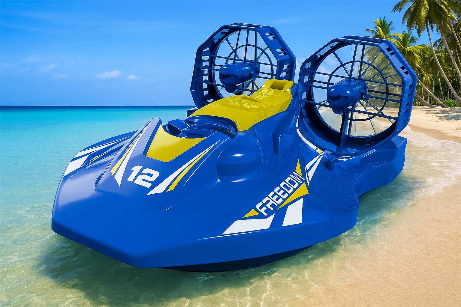 efaso RC Hovercraft A1 - Barco teledirigido (motor potente, impermeable para tierra y agua), aerodeslizador de alta velocidad teledirigido con largo tiempo de conducción a escala 1:10 RTR