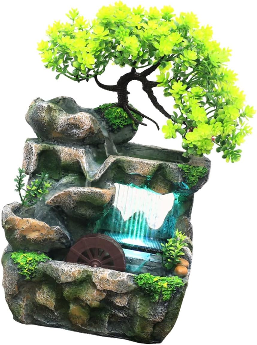 Luxshiny Indoor Desk Water Fountain Resin Mini Tabletop Fountain Decor with Quiet Circulation for Bedroom Office Living Relaxing Zen Waterfall Feature US Plug