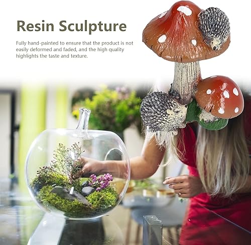 Miniatura 5 de Pyhodi 1 par de decoración de jardín de hongos erizos, decoraciones de césped de hongos erizos, adornos en miniatura de animales al aire libre,