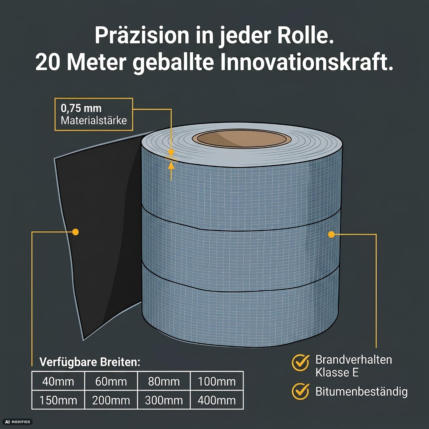 Silisto EPDM Dichtband 100 mm x 20 m selbstklebend - Wasserdichte Gebäudeisolierung - UV-beständige Fassadenabdichtung, Folie für Fenster & Fugen