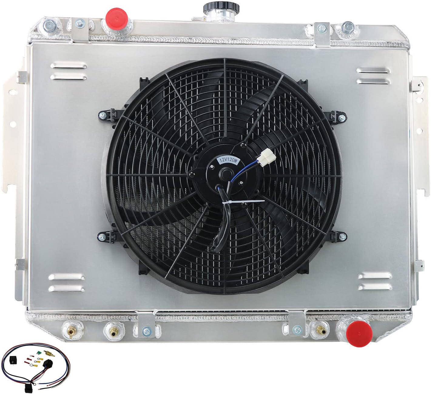 3 Row Radiator Shroud Fan For 99-03 Dodge Ram 1500 2500 Van Ram 3500 Van Truck 84-94 B150 B250 B1350 3.9L V6 5.2L 5.9L V8 Aluminum Radiator Shroud Fan + Relay