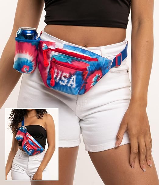 Tipsy Elves Patriotic USA Fanny Pack With Drink Holder & Flag Cape - Adjustable Waist, Multiple Pockets, Fun Novelty - View #6