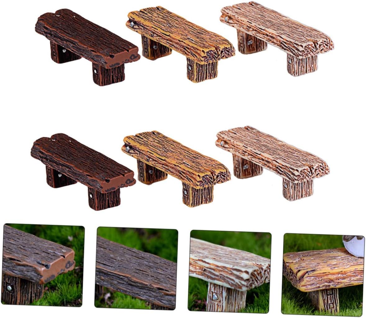 Toddmomy 2sets 6pcs Miniature Wood Stools Realistic Resin Figurines for Micro Landscapes Vivid Moss Succulent Adornments for Home Decor DIY Projects Random Color 6pcs*2