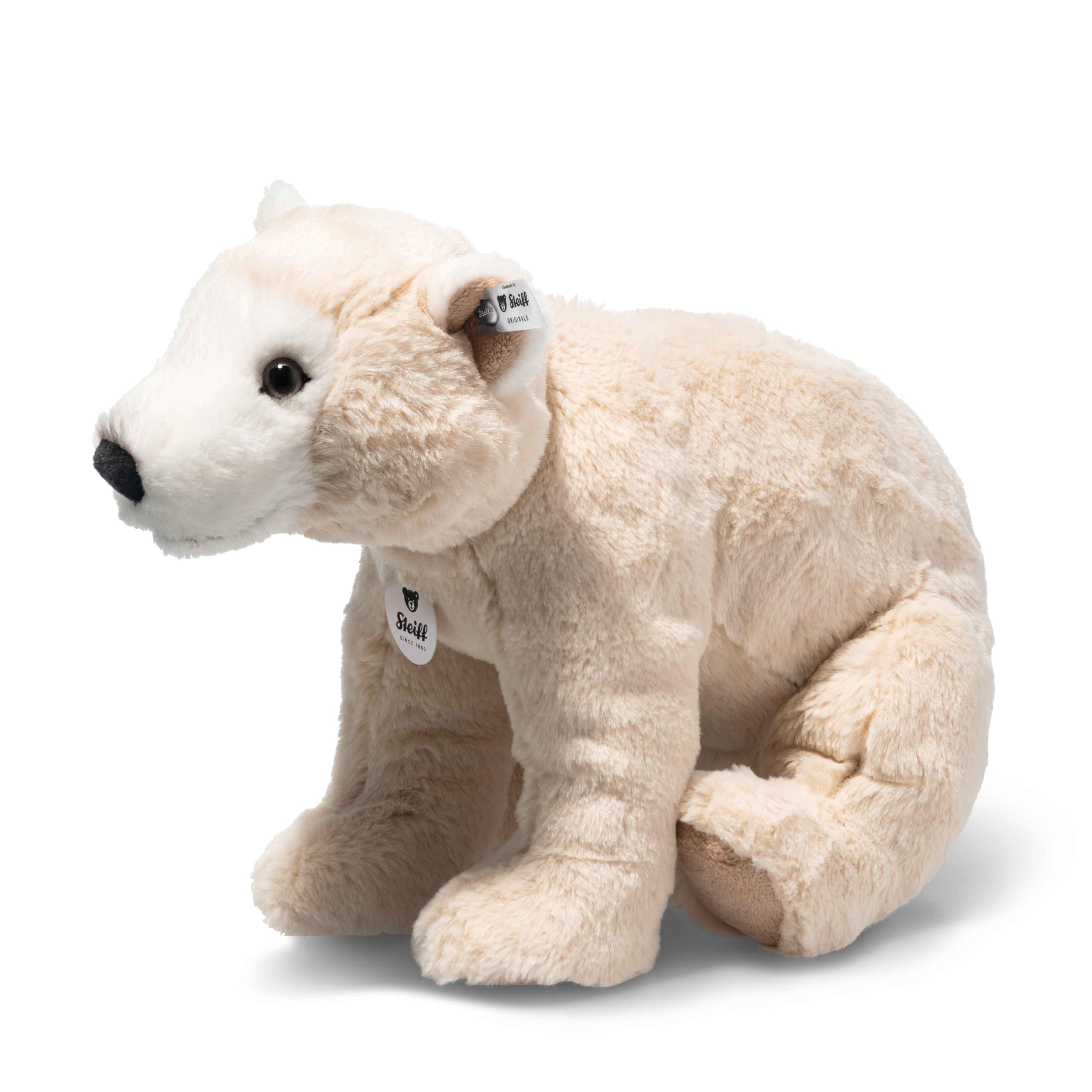 Steiff cuddly toy Teddies for Tomorrow Siro Polar Bear, cute stuffed toy with plastic eyes, children, boys & girls, plush toy 30 cm, white, 062575