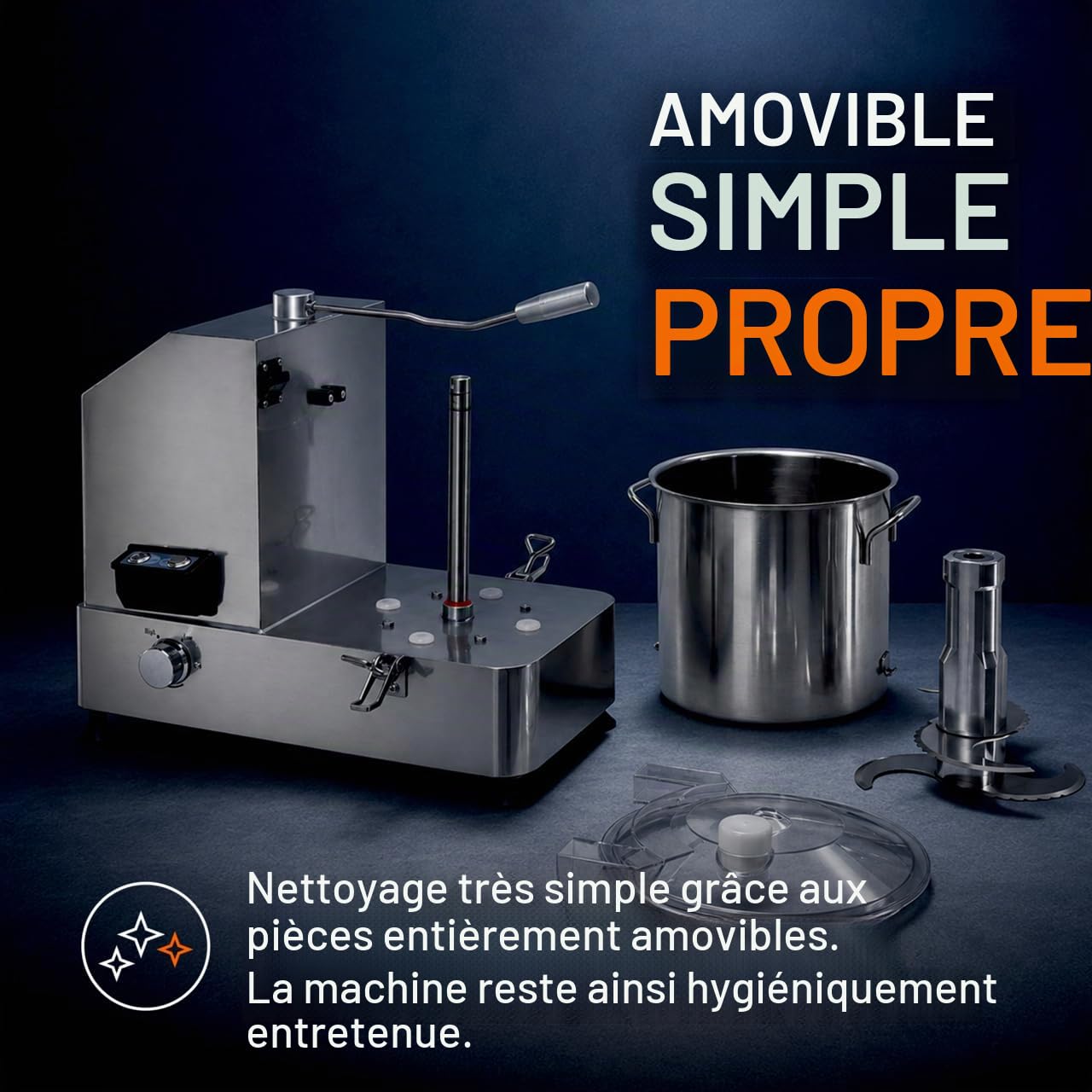 GastroHero Coupe-légumes en acier inoxydable CU-ECO6 - 6 l | Coupe-légumes professionnel pour gastronomie, boîtier en acier inoxydable robuste, nettoyage facile, vitesse réglable