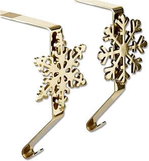 Holiday Time Stocking Holders, Set of 2, Metal Bronze-Colored Snowflake with Gold Finish