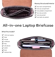 Vista 5 de EaseGave Maletín para laptop de 15.6 pulgadas para mujer, piel ecológica saffiano morado vintage, 4 compartimentos grandes, 2 bolsillos deslizantes