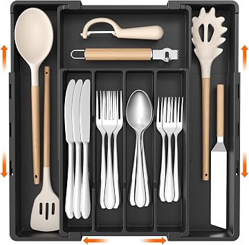Lifewit Cutlery Drawer Organiser, Extendable Cutlery Tray, 4-7 Compartments