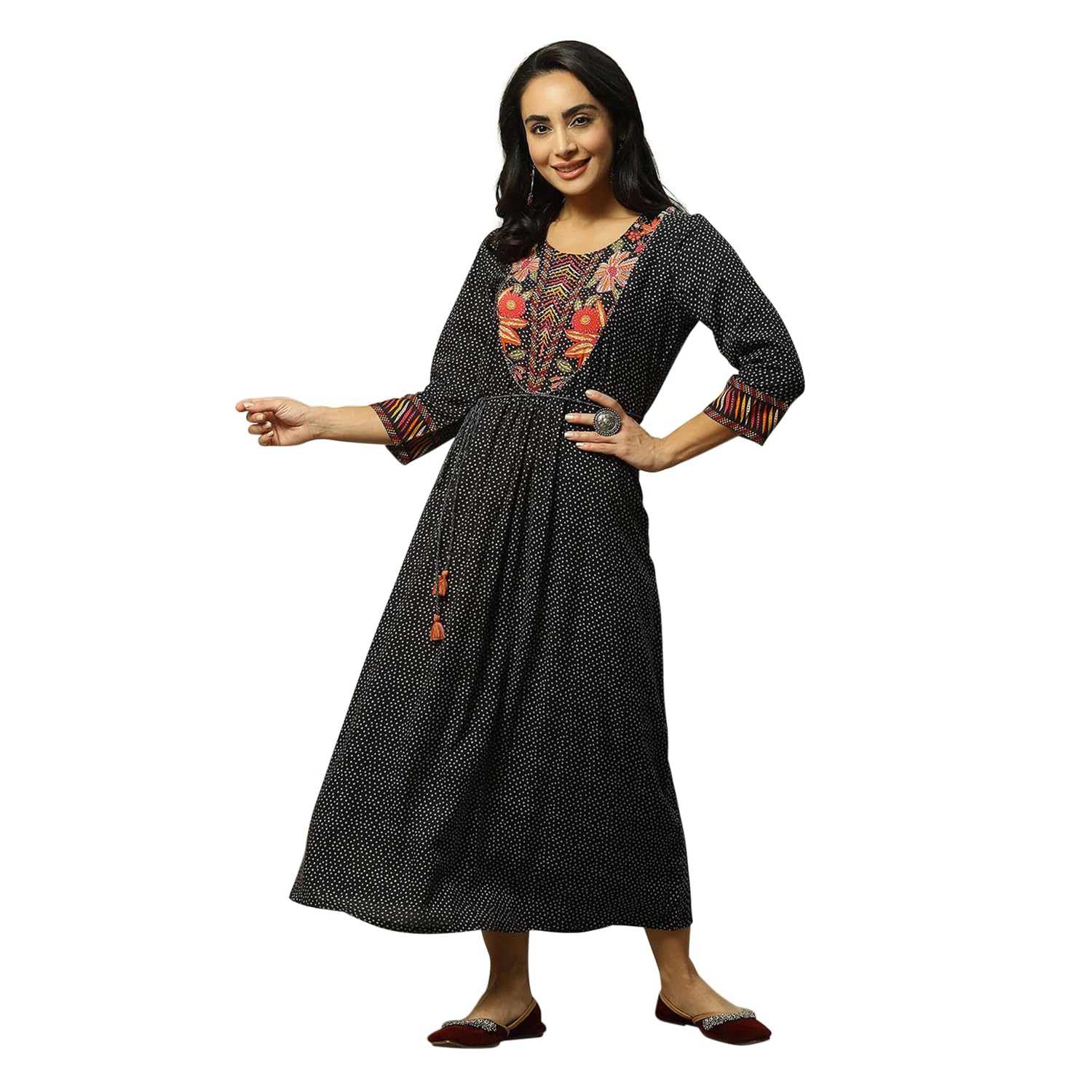 Rangriti Women's Rayon Gathered Ankle Length Dress in neutral